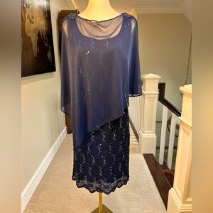 Jackie Jon Navy Blue Sequin Cocktail Party Dress Mother of bride/groom size 14